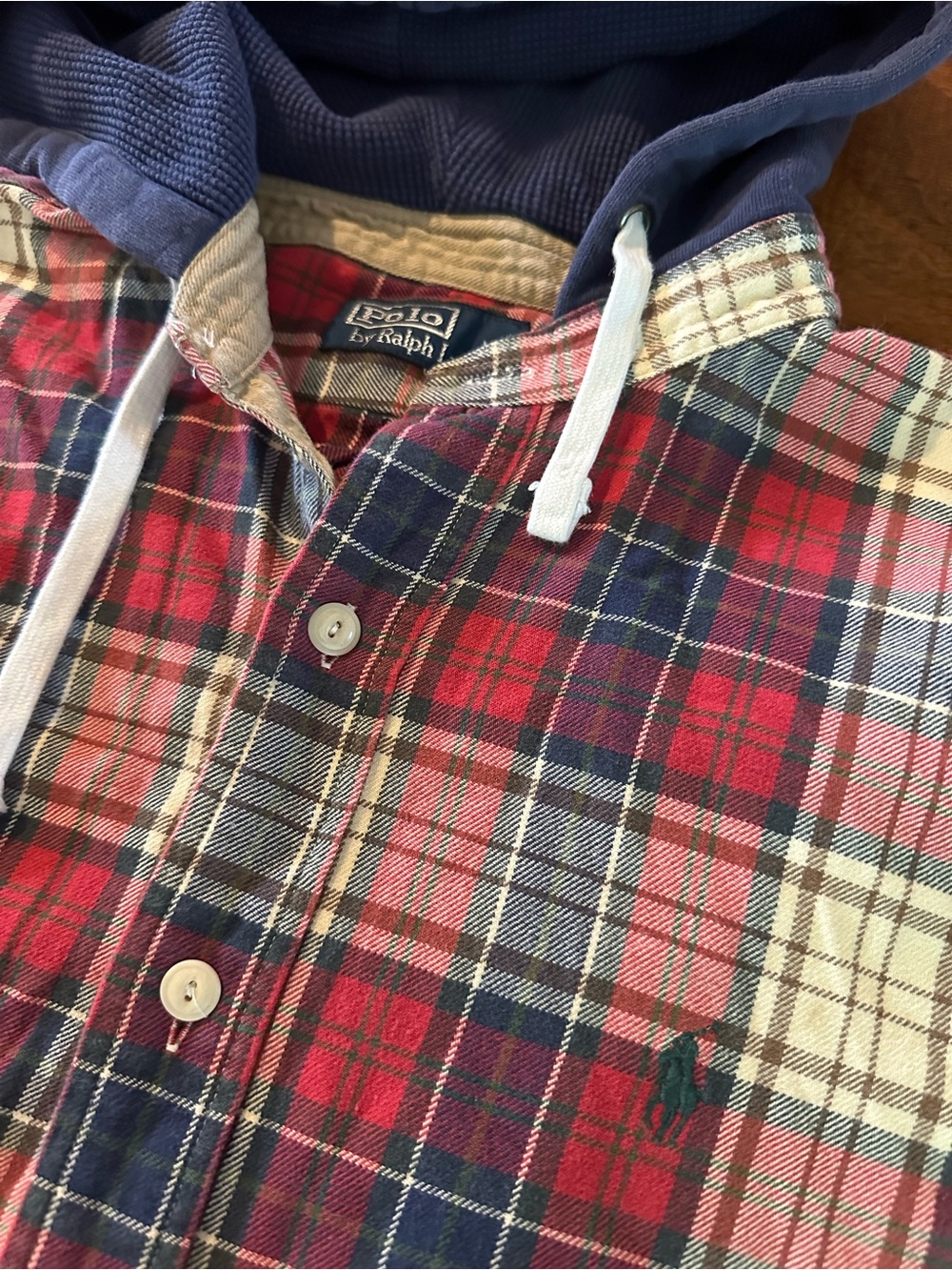 Rare Vintage Polo Ralph Lauren Hooded Flannel Shirt Red Plaid Hood Men’s M